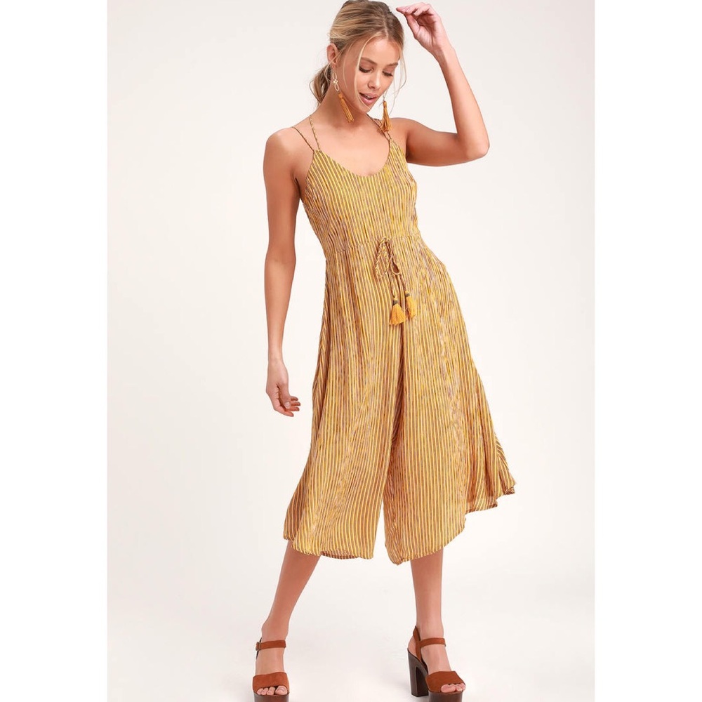 Paris Mustard Yellow Striped Culotte Jumpsuit